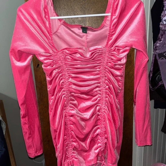 Target | Dresses | Hot Pink Velvet Scrunch Long Sleeve Dress | Poshmark